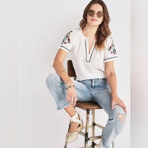 LUCKY BRAND Woven Knit Mix Top